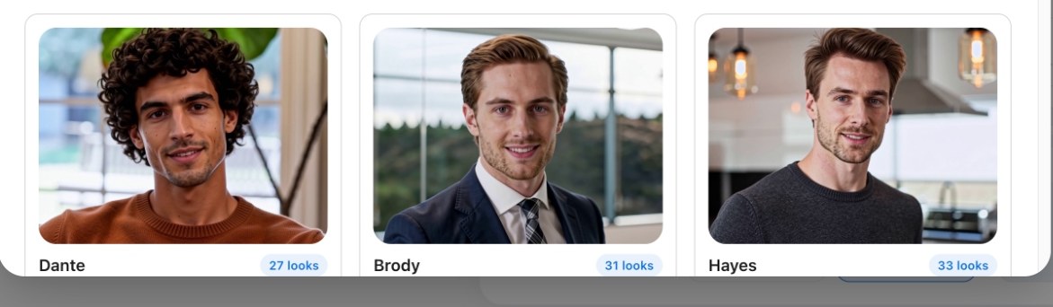 The PersonAIble actor library, showing actors and the number of looks available for each