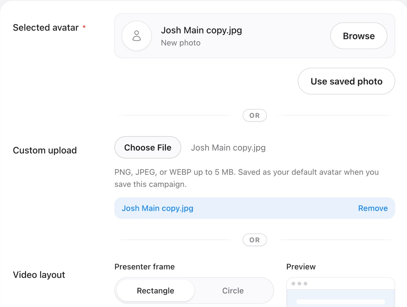 The custom actor upload screen inside PersonAIble