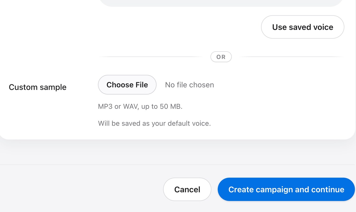The voice sample upload screen inside PersonAIble