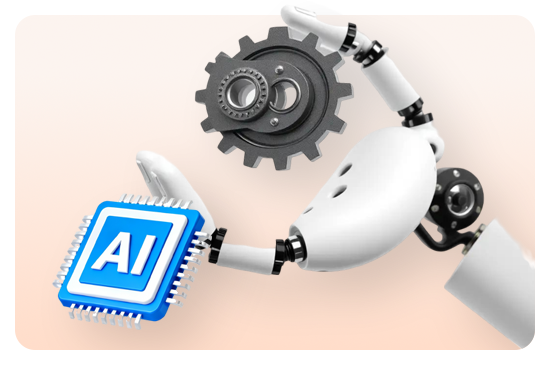 An AI robot arm turning the gears of your content